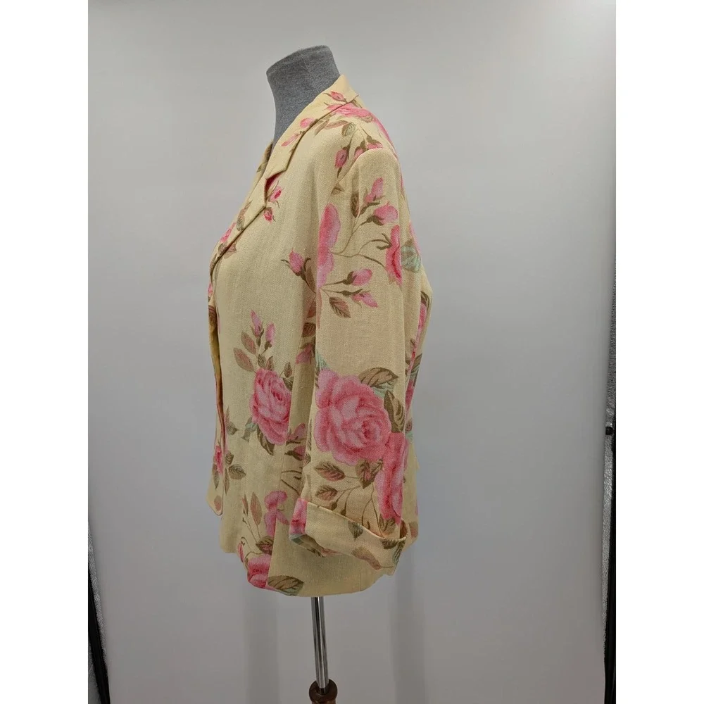 Boho Cottagecore Y2K 90s Yellow Pink Rose Floral LinenBlend‎ Blazer/Skirt 14 Set